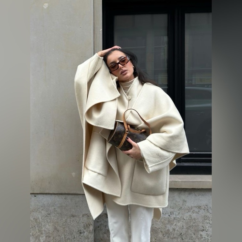 ZARA ZW COLLECTION WOOL BLEND CAPE COAT like TOTEME